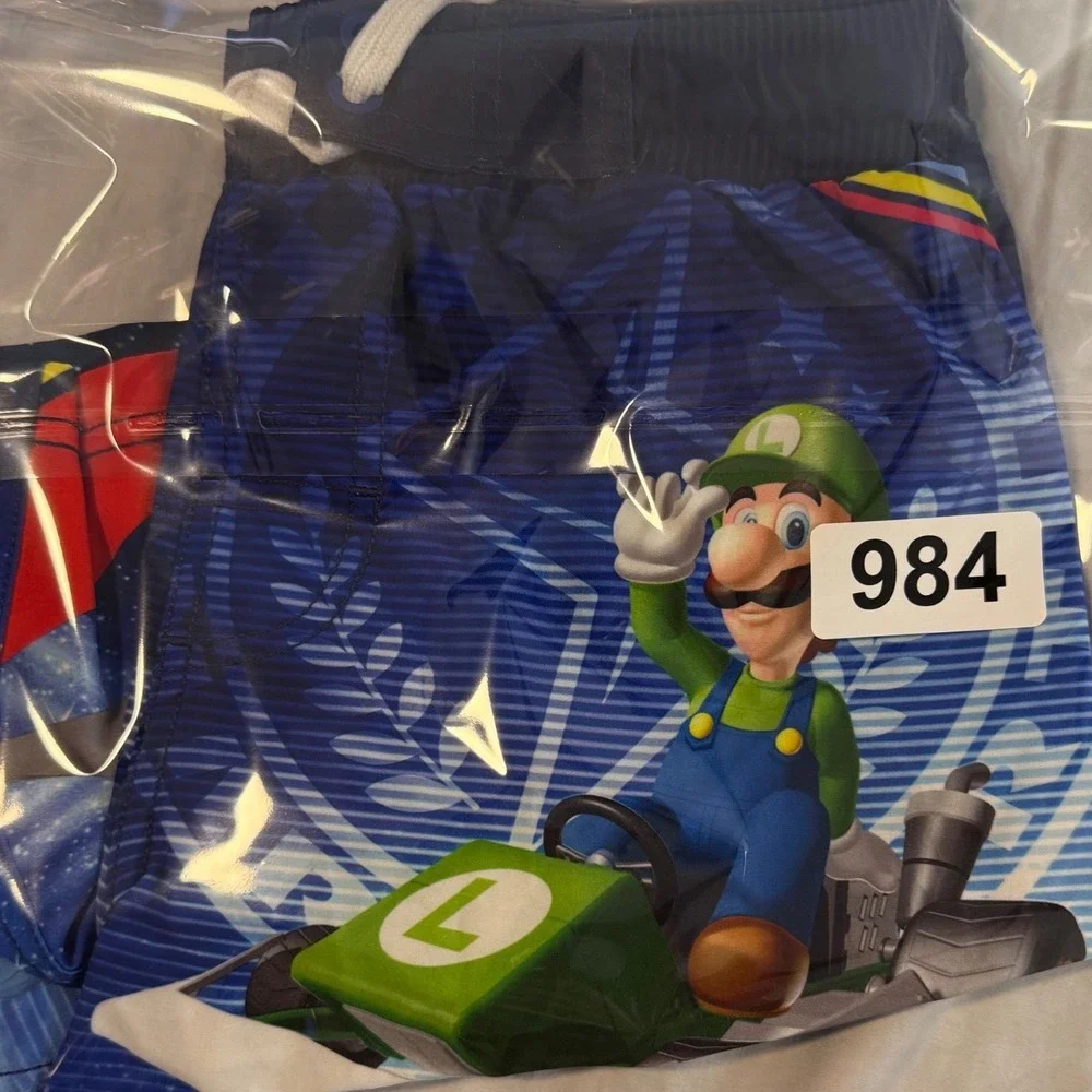 Nintendo Mario Kart Swim Trunks Mario‎ Luigi Graphic Blue Boys M